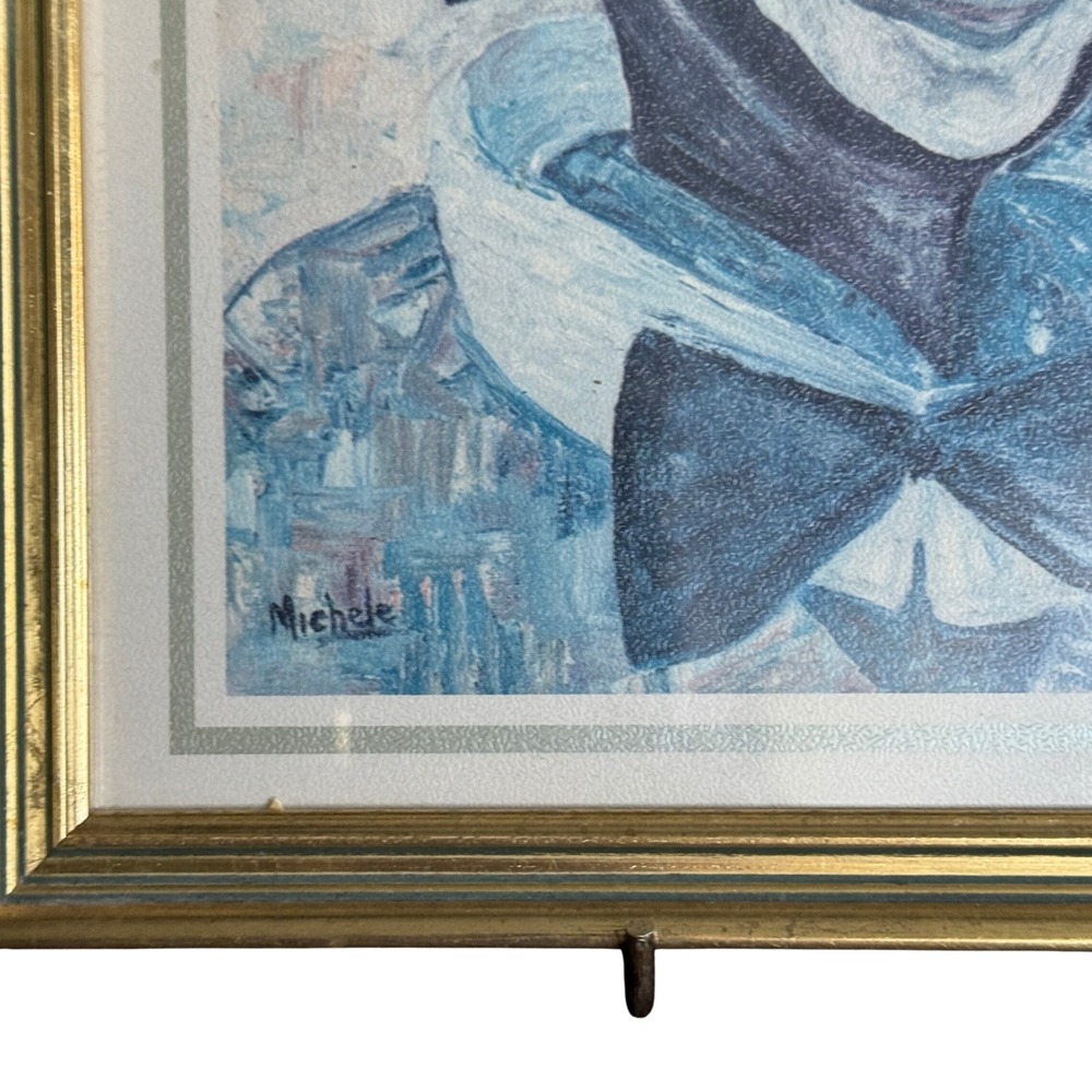Vintage Michele Signed‎ Clown Art Print Framed Blue White Circus Art - Picture 2 of 5